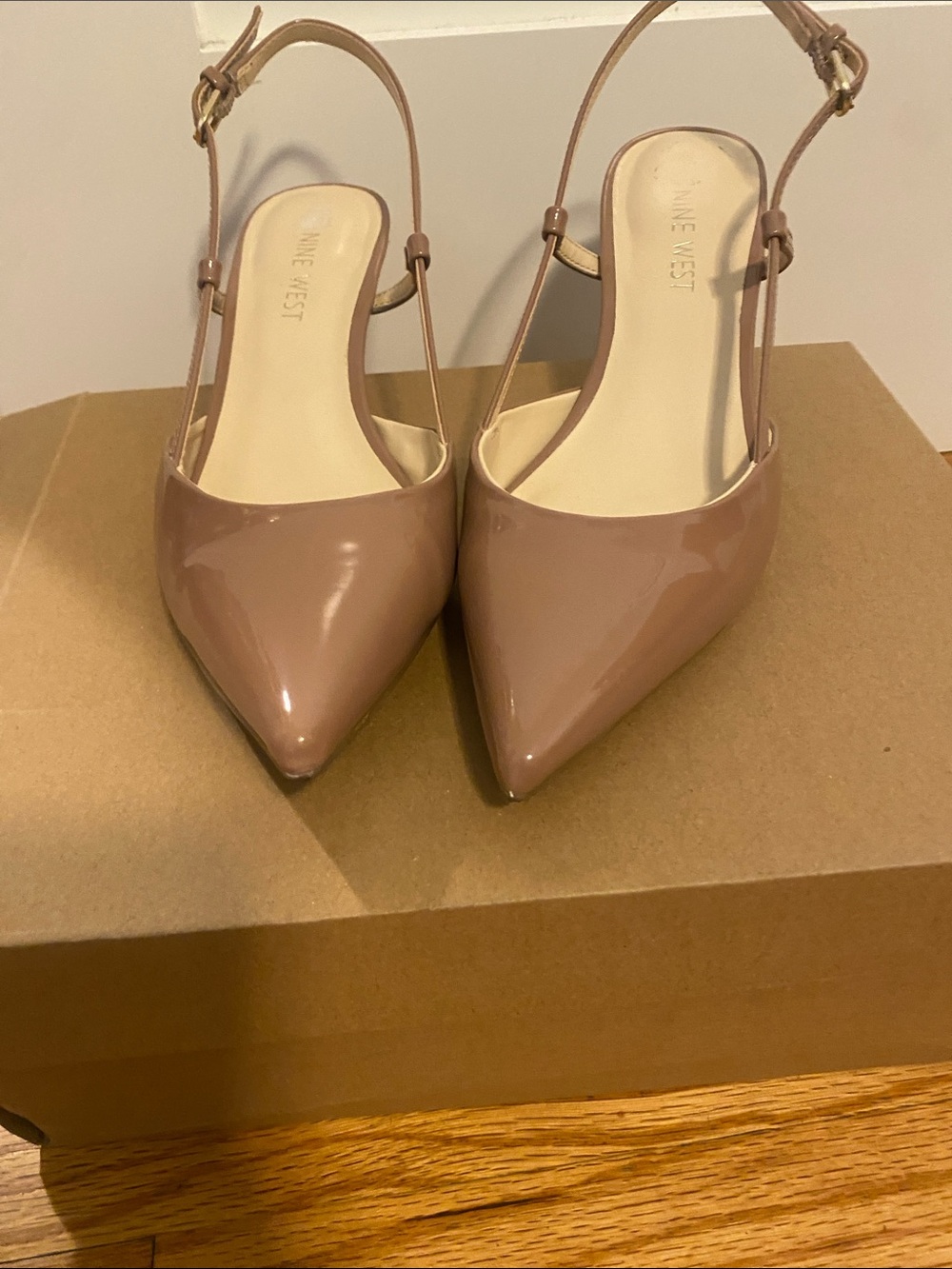 Nine West Patent Pointed-Toe Slingback Pumps in Taupe - Picture 6 of 6